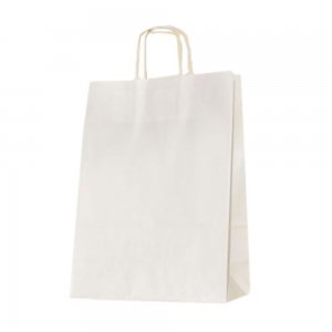 Set 100 de Sacose Albe cu Maner Rasucit, 260x120x350 mm, Hartie Kraft Albit 90 g Set 100 de Sacose Albe cu Maner Rasucit, 260x120x350 mm, Hartie Kraft Albit 90 g