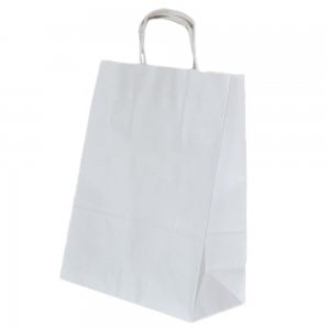 Set 100 de Sacose Albe cu Maner Rasucit, 320x120x410 mm, Hartie Kraft Albit 100 g Set 100 de Sacose Albe cu Maner Rasucit, 320x120x410 mm, Hartie Kraft Albit 100 g