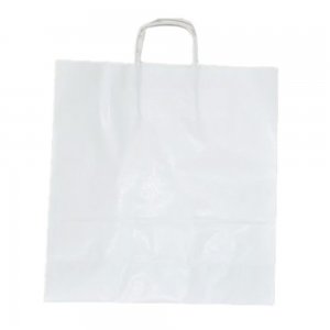 Set 100 de Sacose albe cu Maner Rasucit, 390x140x410 mm, Hartie Kraft Albit 100 g