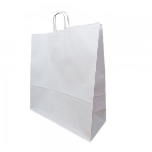 Set 50 de Sacose Albe cu Maner Rasucit, 450x170x480 mm, Hartie Kraft Albit 100 g