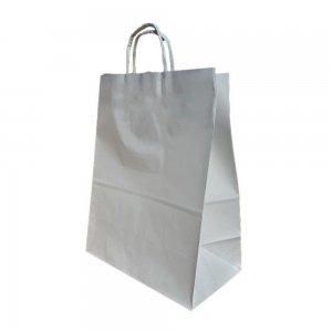 Set 50 de Sacose Albe cu Maner Rasucit, 260x170x280 mm, Hartie Kraft Albit 80 g Set 50 de Sacose Albe cu Maner Rasucit, 260x170x280 mm, Hartie Kraft Albit 80 g