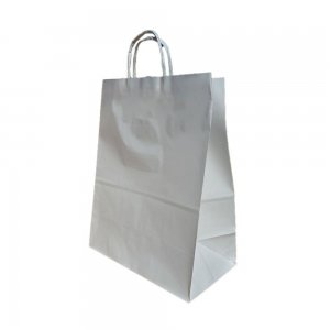 Set 50 de Sacose Albe cu Maner Rasucit, 310x170x390 mm, Hartie Kraft Albit 80 g Set 50 de Sacose Albe cu Maner Rasucit, 310x170x390 mm, Hartie Kraft Albit 80 g