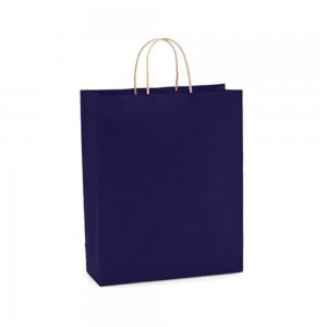 Set 100 de Sacose din Hartie Model Albastru Inchis, 22x10x31 cm, Hartie Kraft Alba 90 g/m², Maner Sfoara