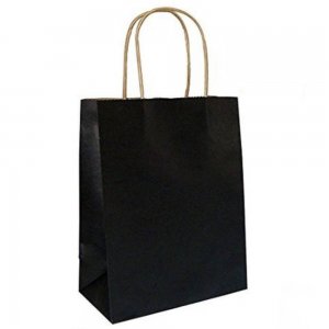 Set 100 de Sacose din Hartie Model Negru, 22x10x31 cm, Hartie Kraft Alba 90 g/m², Maner Sfoara