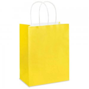 Set 100 de Sacose din Hartie Model Galben, 26x12x35 cm, Hartie Kraft Alba 90 g/m², Maner Sfoara