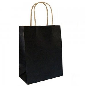 Set 100 de Sacose din Hartie Model Negru, 26x12x35 cm, Hartie Kraft Alba 90 g/m², Maner Sfoara