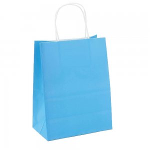 Set 100 de Sacose din Hartie Model Albastru Deschis, 32x12x41 cm, Hartie Kraft Alba 90 g/m², Maner Sfoara