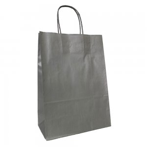 Set 100 de Sacose din Hartie Model Argintiu, 32x12x41 cm, Hartie Kraft Alba 90 g/m², Maner Sfoara