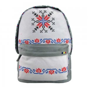 Rucsac pentru Gimnaziu, Model Ethno 2, Culoare Alb cu Gri