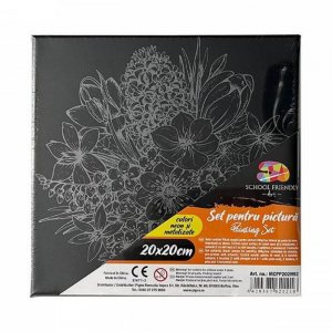 Panza pentru Pictura Predesenata pe Sasiu Neagra, Model Flori, School Friendly Sf Art, Dimensiune 200x200 mm