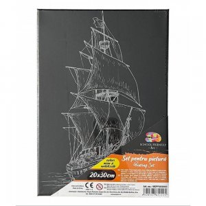 Panza pentru Pictura Predesenata pe Sasiu Neagra, Model Corabie, School Friendly Sf Art, Dimensiune 200x300 mm
