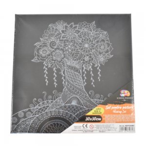 Panza pentru Pictura Predesenata pe Sasiu Neagra, Model Copac, School Friendly Sf Art, Dimensiune 300x300 mm