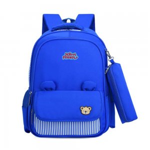 Ghiozdan Clasa 1-4 cu Penar Etui, 2 Compartimente, Model Ursulet, Dimensiune 370x280x150 mm, Culoare Albastru