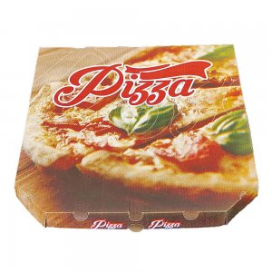 Cutii Pizza Imprimate Model Mega Colturi Tisite, Dimensiune 300X300X30 mm, Carton Interior Natur Exterior Alb, 100 Buc/Set