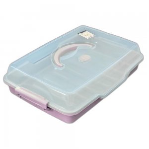 Cutie de Prajitura Dreptunghiulara cu Maner, Material Plastic, Culoare Roz Cutie de Prajitura Dreptunghiulara cu Maner, Material Plastic, Culoare Roz