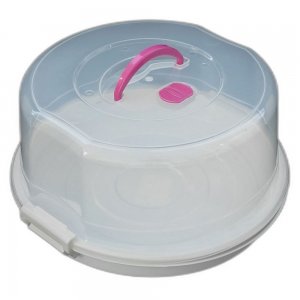 Cutie de Prajitura Rotunda cu Maner Roz, Material Plastic Cutie de Prajitura Rotunda cu Maner Roz, Material Plastic