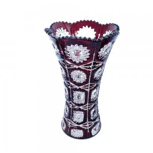 Vaza Inalta de Sticla, 25 cm, Rosu Rubin, Model Floral, Vaze Mici de Sticla, Vaze si Boluri Decorative, Vaze Decorative pentru Flori, Vaza Decorativa Flori, Articole Decorative pentru Casa, Vaza din Sticla cu Model