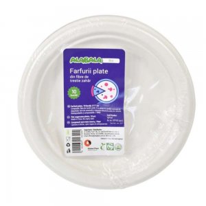 Set 10 Farfurii Biodegradabile din Trestie de Zahar, 18 cm Set 10 Farfurii Biodegradabile din Trestie de Zahar, 18 cm