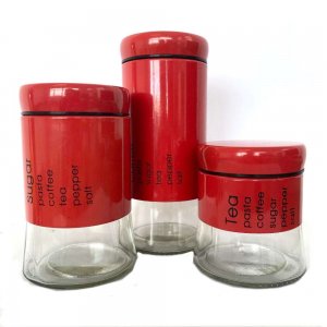 Set 3 Buc, Recipiente pentru Cafea, Zahar si Ceai, Culoare Rosu Set 3 Buc, Recipiente pentru Cafea, Zahar si Ceai, Culoare Rosu