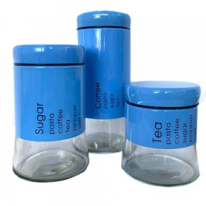 Set 3 Buc, Recipiente pentru Cafea, Zahar si Ceai, Culoare Albastru Set 3 Buc, Recipiente pentru Cafea, Zahar si Ceai, Culoare Albastru