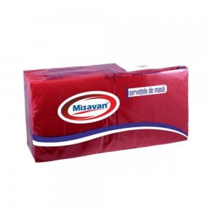 Servetele Laminate Misavan de Masa in 2 Straturi, Dimensiune 330x330 mm, 120 Buc/Set, Culoare Rosu
