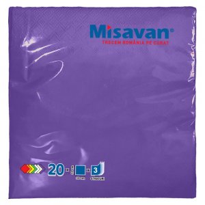 Servetele de Masa Misavan in 3 Straturi, Dimensiune 330x330 mm, 20 Buc/Set, Culoare Lila