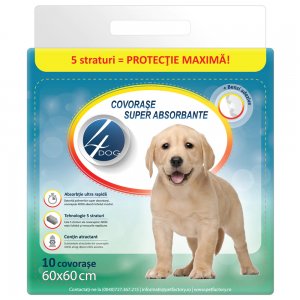 Covorase Absorbante 4 Dog, Dimensiune 60x60 cm, 10 Buc/Pachet Covorase Absorbante 4 Dog, Dimensiune 60x60 cm, 10 Buc/Pachet