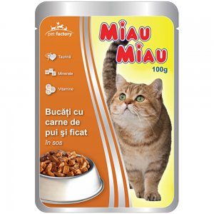 Hrana Umeda pentru Pisici Miau Miau, Pui si Ficat In Sos, 24 Buc x 100 g