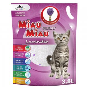 Asternut Igienic pentru Pisici Silicatic Miau Miau Lavanda, 3,8 L Asternut Igienic pentru Pisici Silicatic Miau Miau Lavanda, 3,8 L