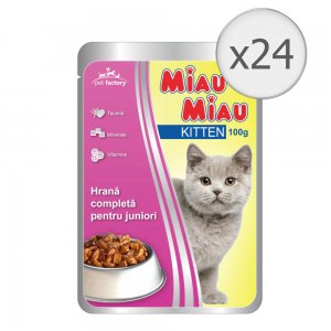 Hrana Umeda pentru Pisici Miau Miau Kitten, 24 Buc/Bax x 100 g