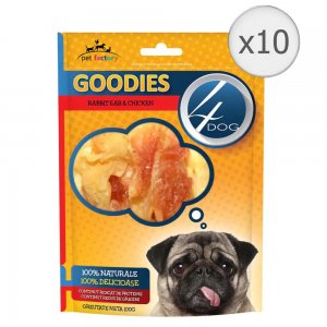 Recompense pentru Caini 4 Dogs Goodies Rabbit Ear With Chicken, 10 Buc/Bax x 100 g
