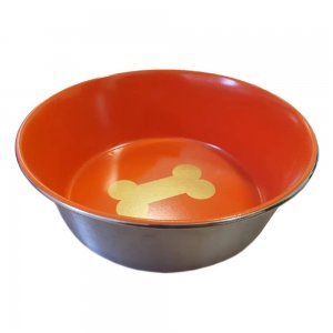 Castron 4 Dog Inox, Interior Portocaliu, Antiderapant, 900 ml, 16 cm Castron 4 Dog Inox, Interior Portocaliu, Antiderapant, 900 ml, 16 cm