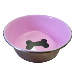 Castron 4 Dog Inox, Interior Roz, Antiderapant, 500 ml, 13 cm Castron 4 Dog Inox, Interior Roz, Antiderapant, 500 ml, 13 cm