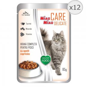 Hrana Umeda pentru Pisici Miau Miau Care Delicate Macrou, 12 Plicuri x 85 g