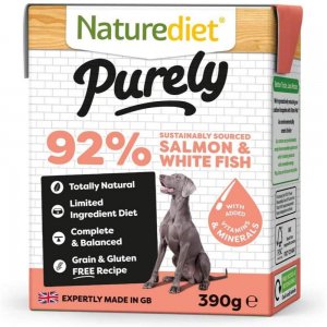 Pate Naturediet Hipoalergenic Purely cu Somon si Peste Alb, 390 g Pate Naturediet Hipoalergenic Purely cu Somon si Peste Alb, 390 g