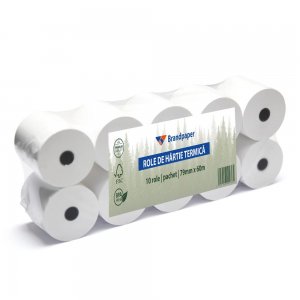 Set 10 Role Termice ROLLIS, 79mm x 60m, Hartie Termica 48 g/m² fara Bisfenol A (BPA), Tub 12 mm Set 10 Role Termice ROLLIS, 79mm x 60m, Hartie Termica 48 g/m² fara Bisfenol A (BPA), Tub 12 mm