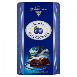 Praline de Ciocolata Solidarnosc cu Umplutura de Prune si Lichior, Cantitate 190 g Praline de Ciocolata Solidarnosc cu Umplutura de Prune si Lichior, Cantitate 190 g