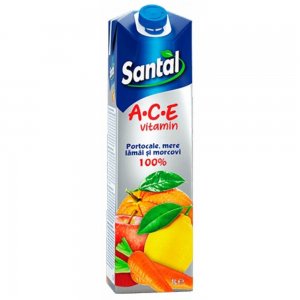 Suc Necarbogazos Santal Ace Vitamin 100%, cu Aroma de Portocale, Mere, Lamai si Morcovi, Cantitate 1000 ml