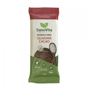 Rondele din Orez Expandat Sano Vita cu Glazura de Cacao Fara Zahar, Cantitate 66 g