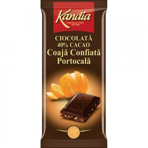 Ciocolata Neagra cu Coaja Confiata de Portocala Kandia, Cacao 40%, Cantitate 80 g