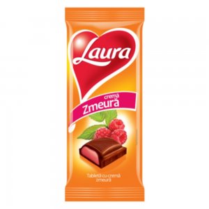 Ciocolata cu Lapte si Crema de Zmeura Laura, Cantitate 90 g Ciocolata cu Lapte si Crema de Zmeura Laura, Cantitate 90 g