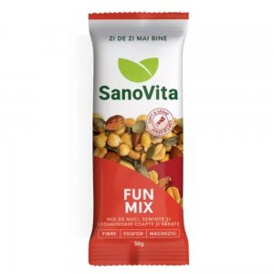 Nuci,Seminte si Leguminoase Sano Vita Fun Mix, Coapte si Sarate, Cantitate 50 g