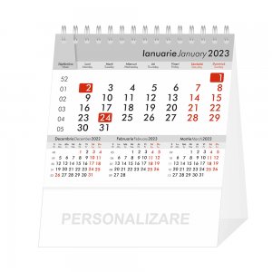 Calendar de Birou Silva, 12 Pagini Format 140 x 120 cm, Hartie 120 g Offset, Carton Suport 350 g/m², Tipar 4 Culori, Spira Metalica, Suprafata Imprimabila 14x4 cm