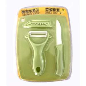 Set Ceramic, Curatator de Legume si Cutit + Planseta, Verde