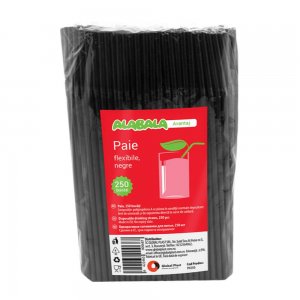 Set 250 Paie Flexibile, 240x5 mm, Culoare Neagra, Paie de Baut din Plastic, Paie Plastic pentru Sucuri, Paie de Baut pentru Bar, Paie Negre din Plastic, Paie din Plastic, Paie Catering, Paie pentru Petreceri, Accesorii pentru Bar