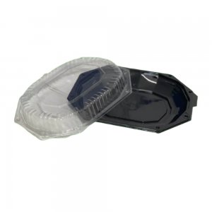 Set 10 Platouri Ovale cu Capac, 29.5x19x4 cm, Plastic Negru Set 10 Platouri Ovale cu Capac, 29.5x19x4 cm, Plastic Negru