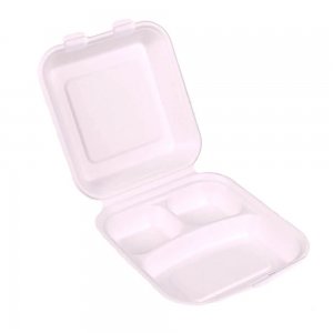 Set 50 Caserole Tricompartimentate Biodegradabile, 205x200x66 mm, Trestie de Zahar