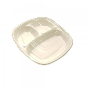 Set 50 Farfurii Biodegradabile Patrate, Tricompartimentate, Trestie de Zahar, cu Capac Set 50 Farfurii Biodegradabile Patrate, Tricompartimentate, Trestie de Zahar, cu Capac