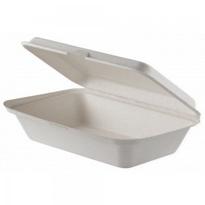 Caserola Biodegradabila, 18x13 cm, 50 Buc/Set, Doua Compartimente, Caserola din Trestie de Zahar, Caserole Albe si Ecologice