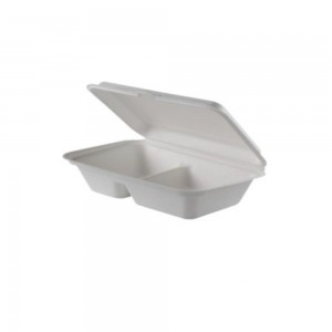 Caserola Biodegradabila, 23x15 cm, 25 Buc/Set, Doua Compartimente, Caserola din Trestie de Zahar, Caserole Albe si Ecologice